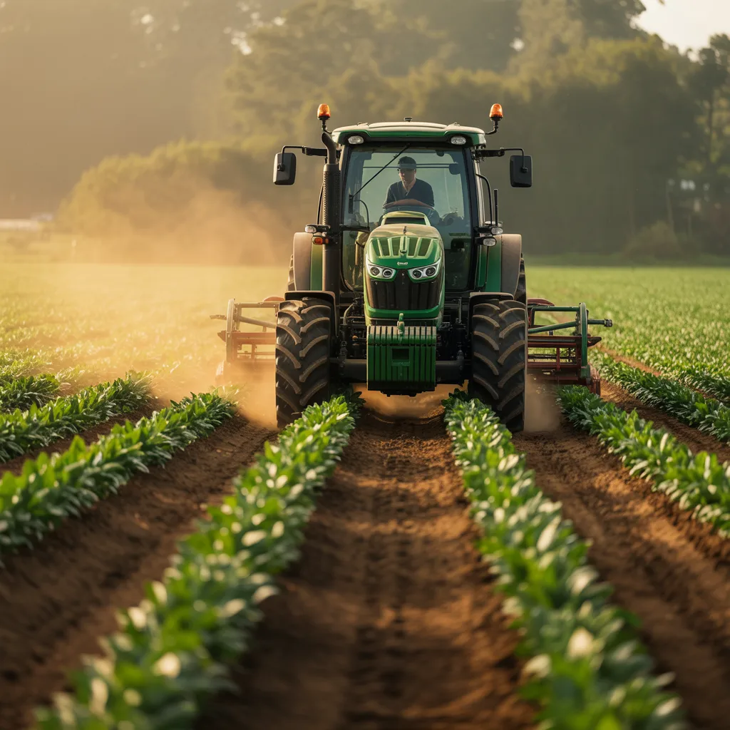 Tractor working in organic farm field