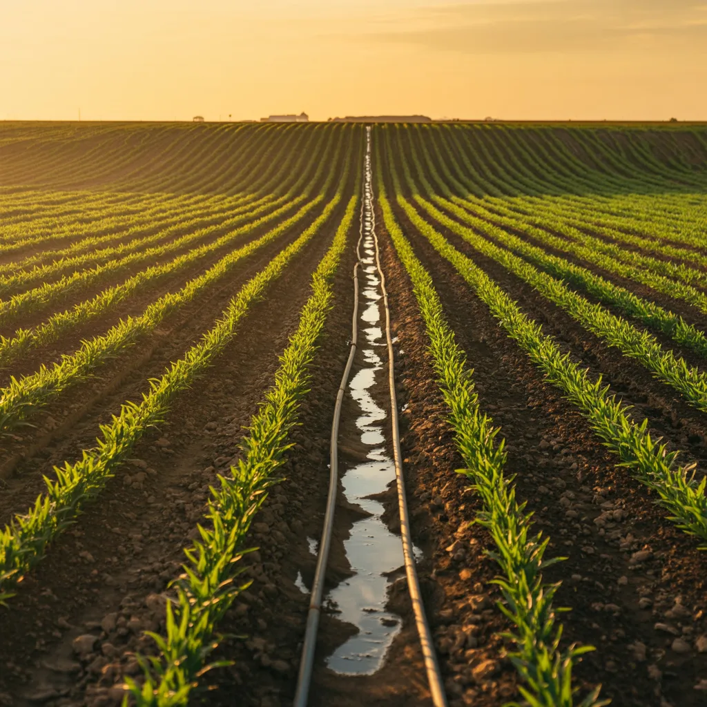 Green crop rows in agriculture field